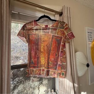Vintage Y2K Mesh Orange/Red Top (M)